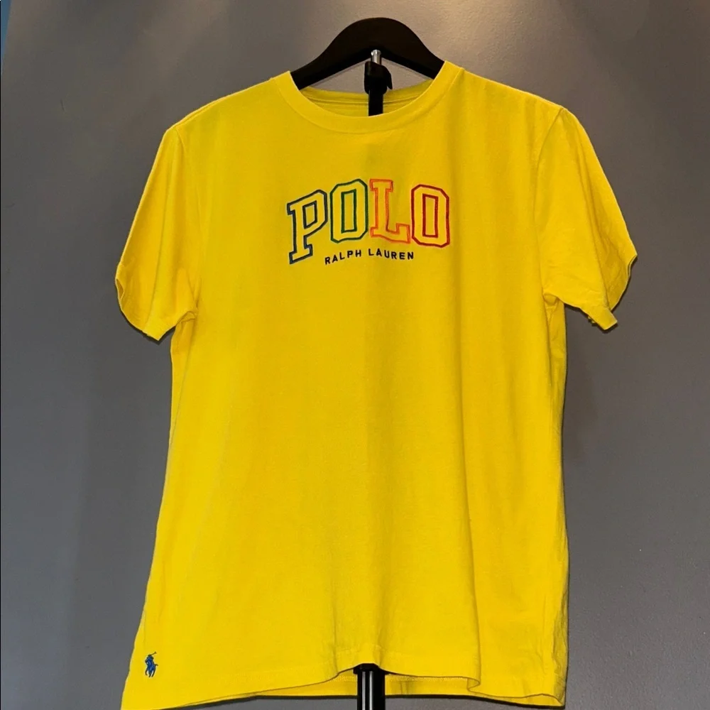 Ralph Lauren Kids Youth Yellow POLO Multicolor Logo Tee Size Large 14-16 Boys